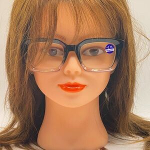 0956 Claudia 2.75 Black Pink Gradient Reading Glasses Square Concave Readers NWT